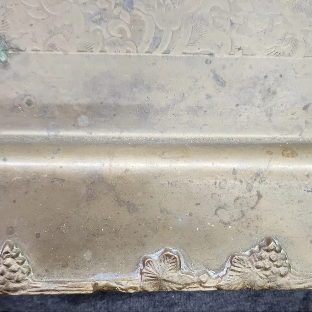Brass (?) Rectangular Serving Tray w/ Handles Grapevine/Floral Pattern 24 x 14.5